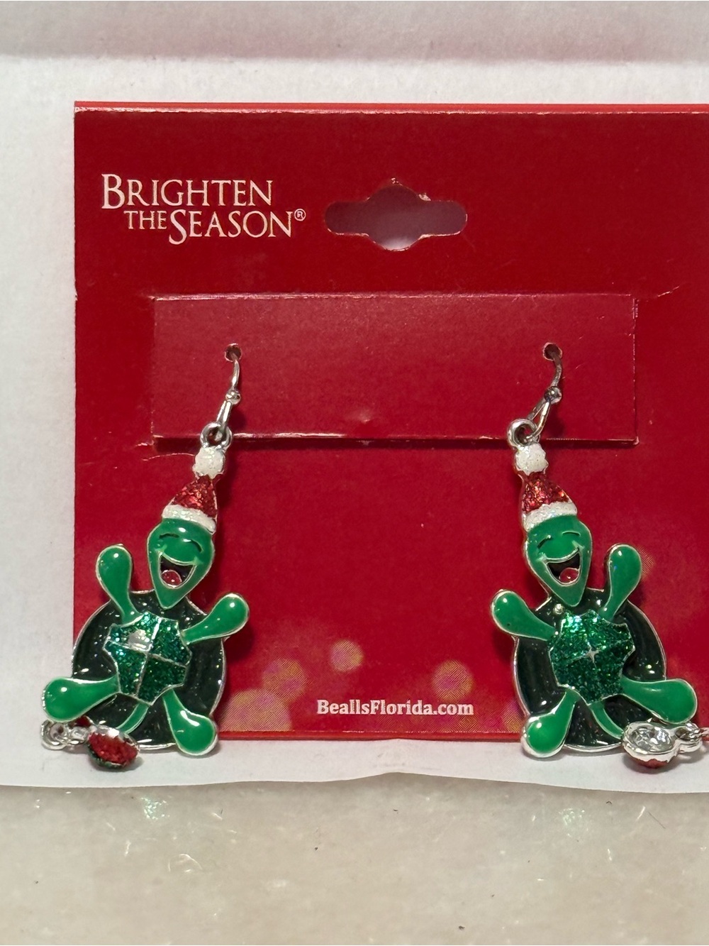 Green Festive Turtle Drop Earrings